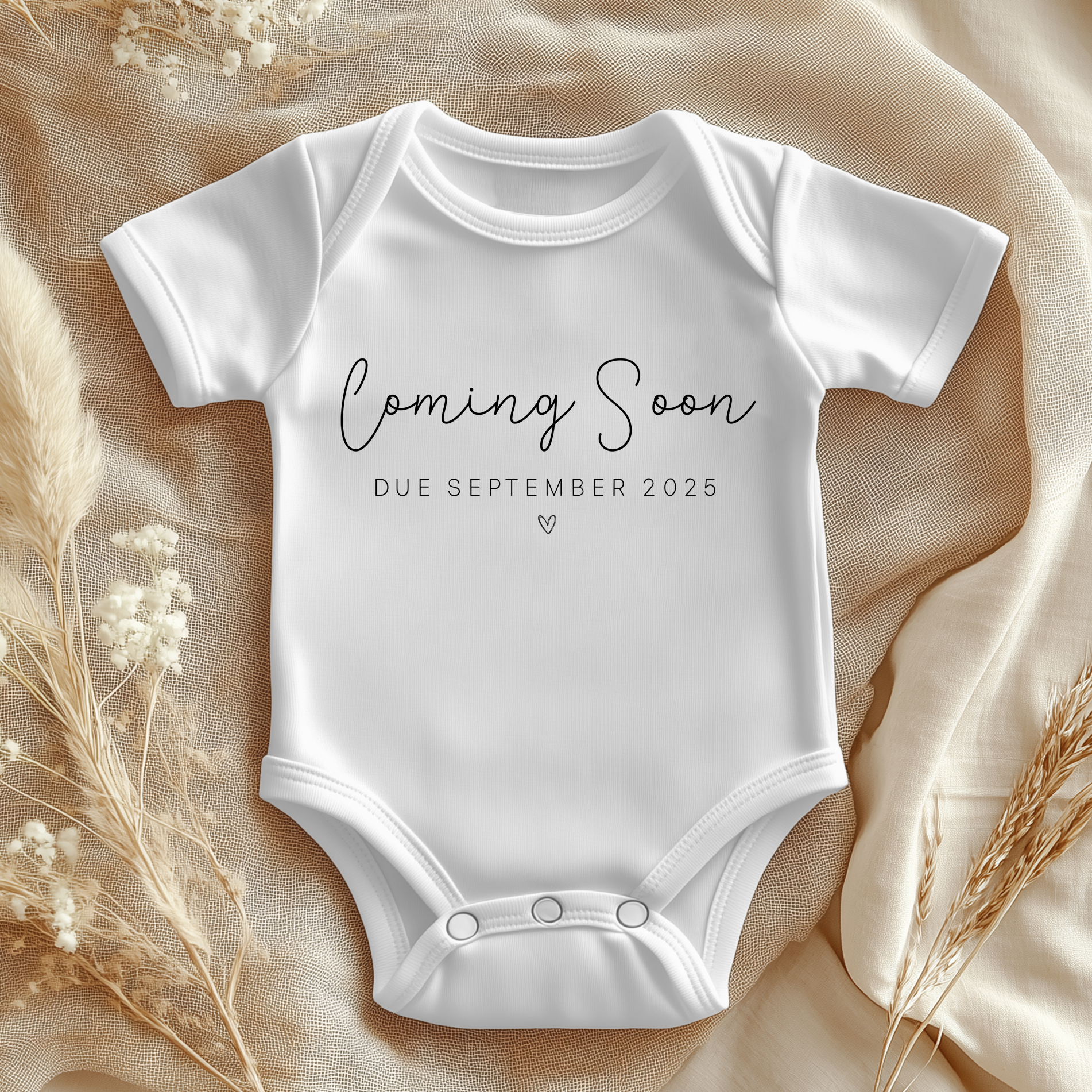 Coming Soon Baby Bodysuit Due Date Script Lettering Heart for Newborn Announcement Gift