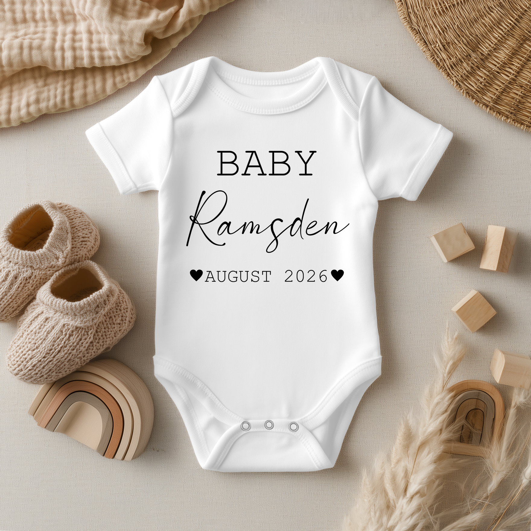 Personalised Name With Date Baby Announcement Bodysuit