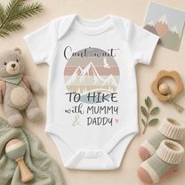 Can't Wait To Hike Baby Bodysuit Mountain Sunset Stripes Heart Script for Newborn Shower Gift