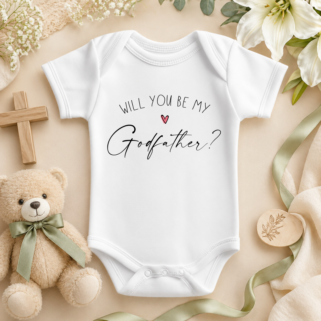 Will You Be My Godfather Christening Proposal Baby Vest Bodysuit