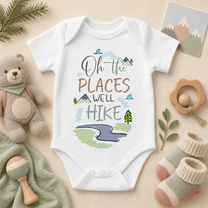 Oh the Places We'll Hike Baby Vest Bodysuit, Watercolour Hiking Mountains Adventure