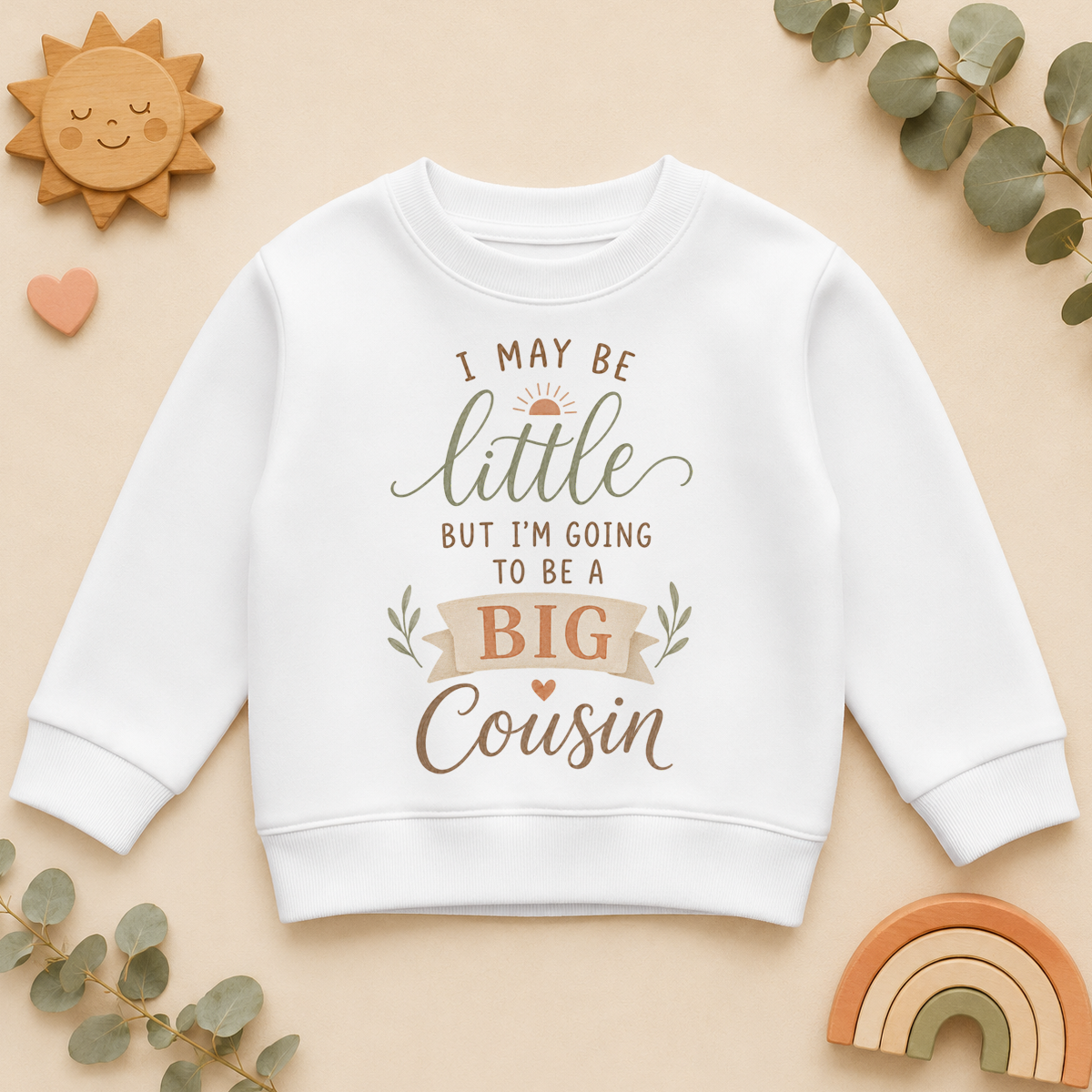 Going To Be A Big Cousin Kids Sweatshirt, Eucalyptus Greenery