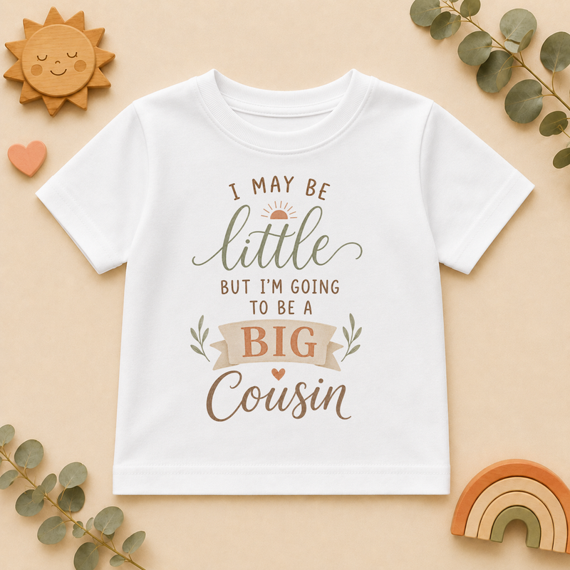 Going To Be A Big Cousin Kids T-Shirt, Eucalyptus Greenery