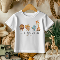 Personalised Lil Cousin Lion Tiger Hippo Giraffe Safari T-Shirt for Kids