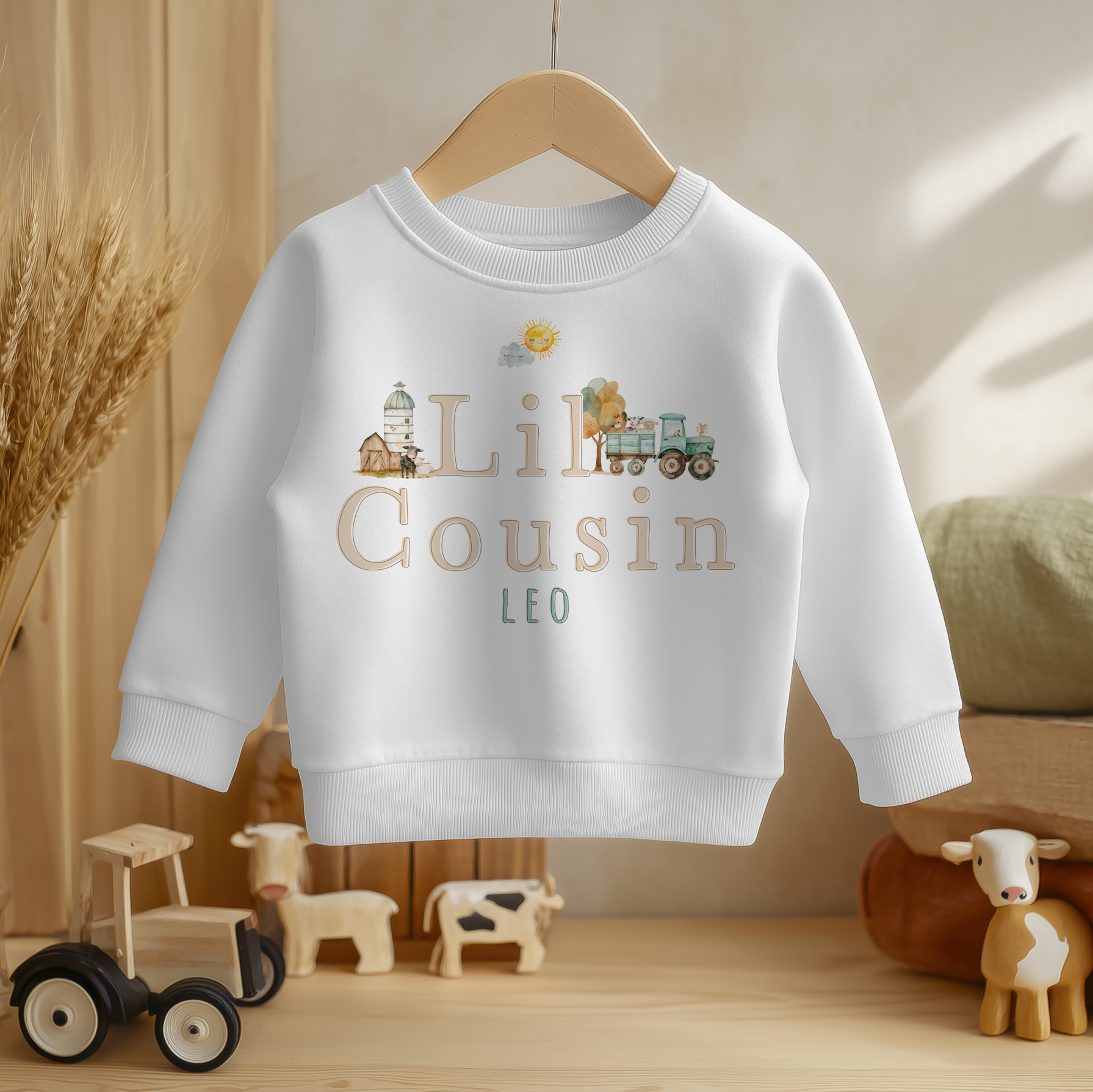 Little/Lil Cousin Farm Animals Tractor Personalised Toddler & Kids Sweatshirt