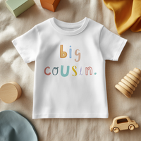 Big or Little Cousin Pastel Lettering T-Shirt for Kids