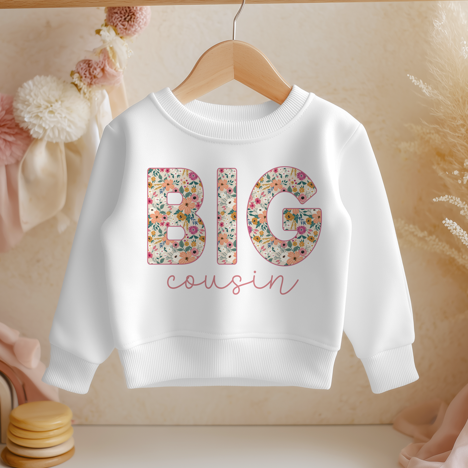 Big Cousin Pink Floral Print Sweatshirt for Girls & Kids