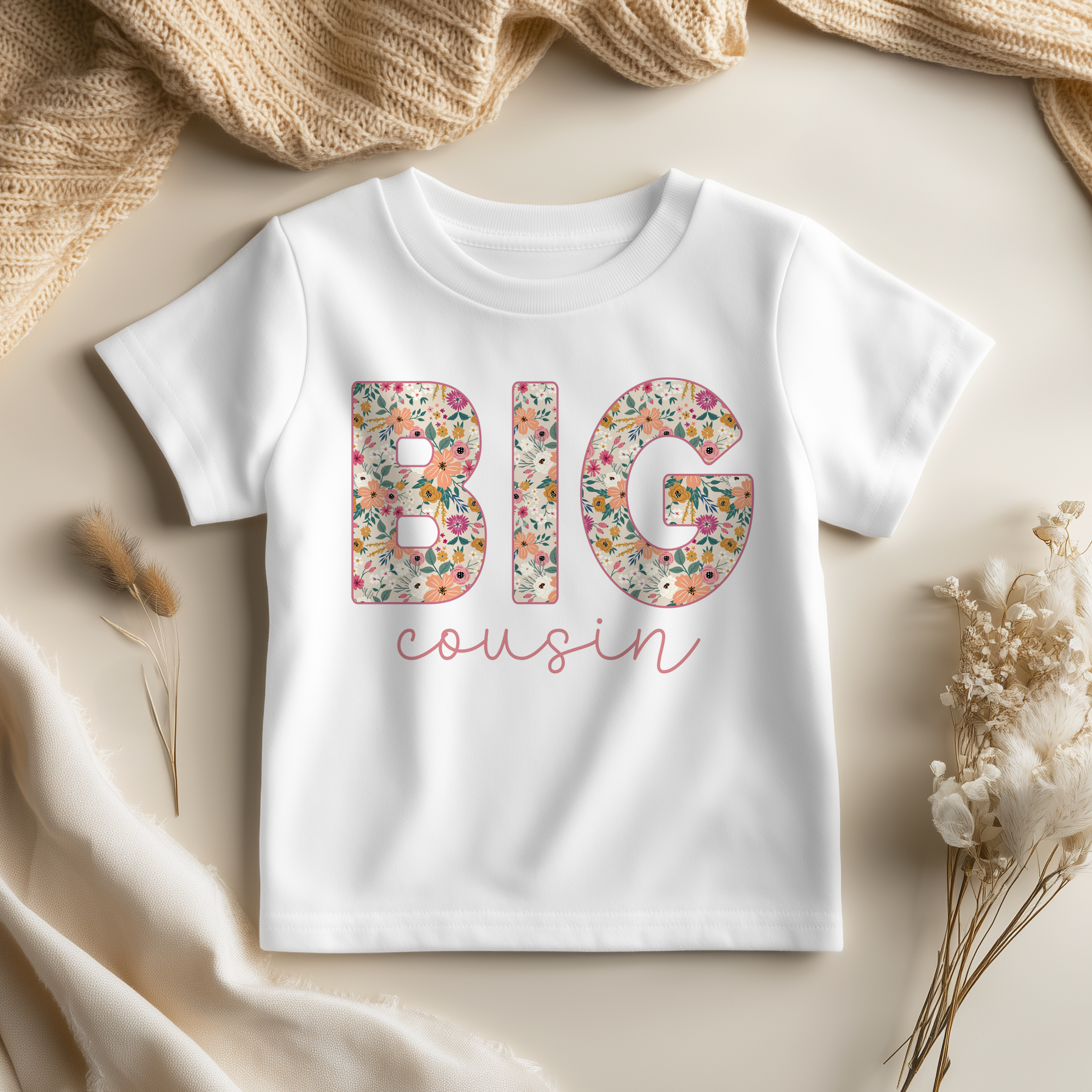 Big Cousin Girl Floral Pattern Toddler & Kids T Shirt