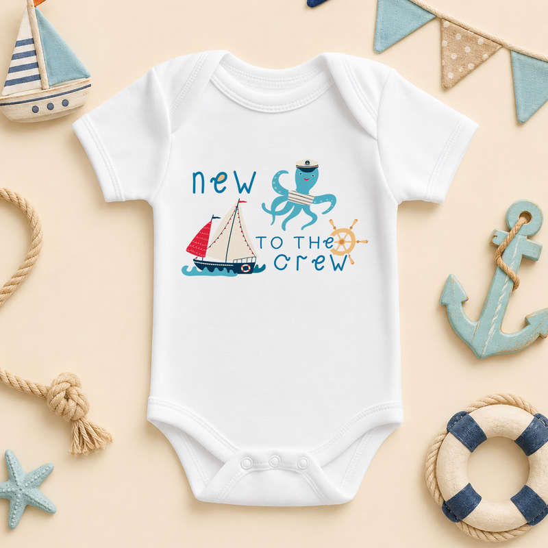 New To The Crew Octopus & Sailboat — nautical baby vest bodysuit