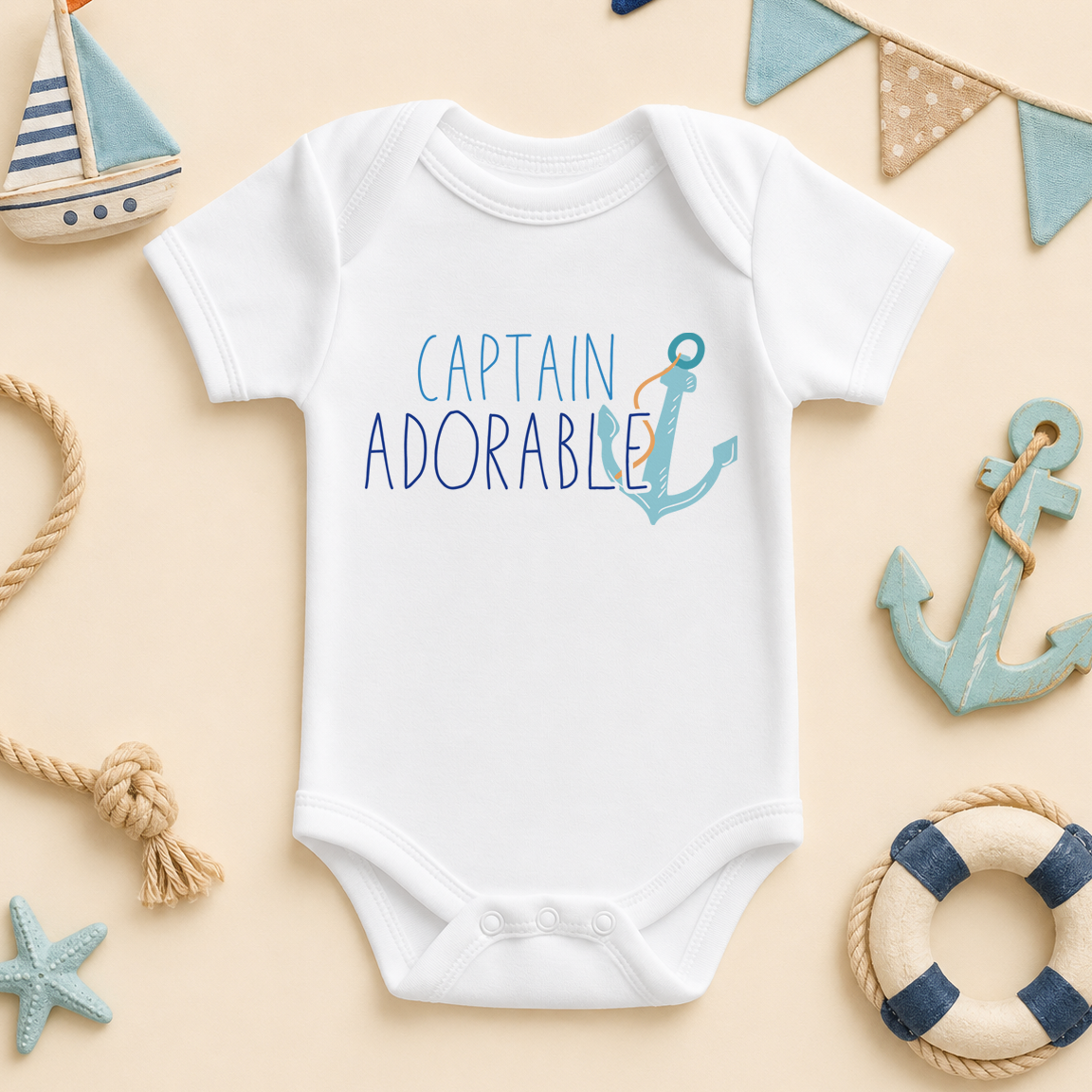Personalised Summer Holiday Baby Vest Bodysuit, Captain Adorable Nautical Anchor
