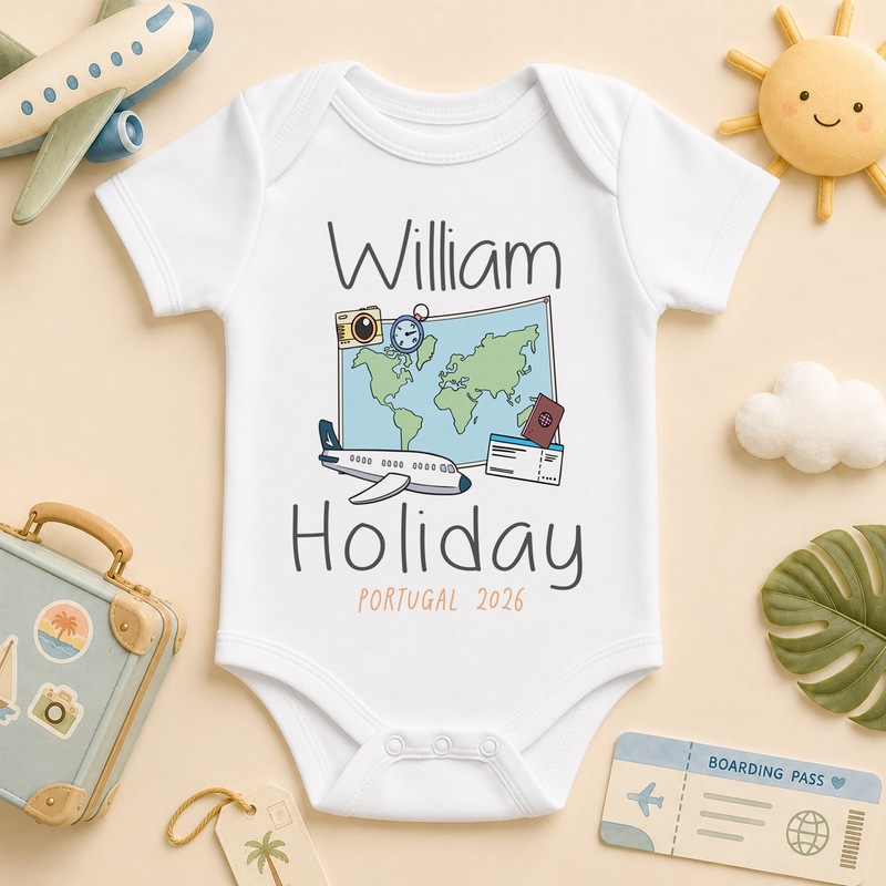 Holiday World Map Travel — aeroplane passport camera baby vest bodysuit