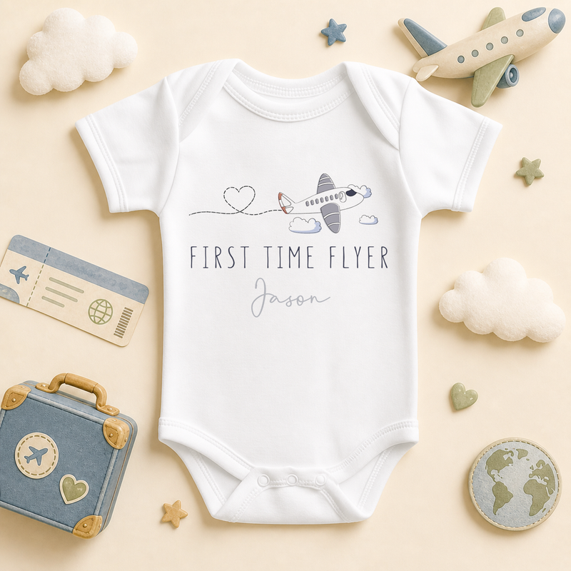 First Time Flyer — plane and heart cloud trail baby vest bodysuit