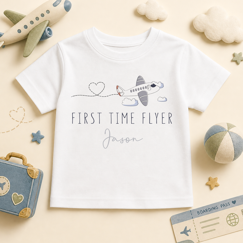 First Time Flyer — plane and heart cloud trail summer t-shirt