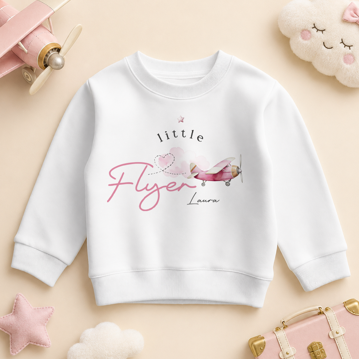 Little Flyer Pink Airplane — summer holiday sweatshirt for girls