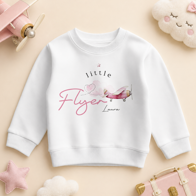 Little Flyer Pink Airplane — summer holiday sweatshirt for girls