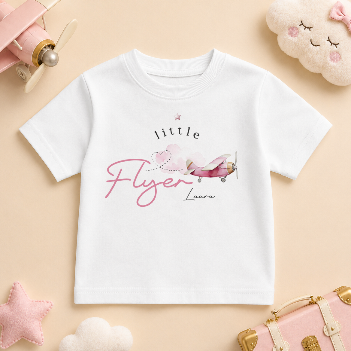 Little Flyer Pink Airplane — summer holiday t-shirt for girls