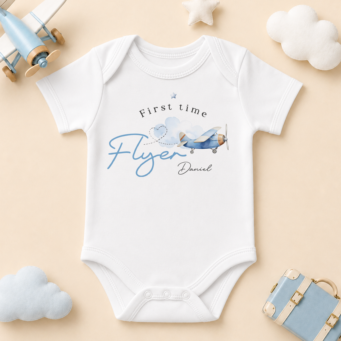 Little Flyer Blue Aeroplane — baby vest bodysuit for boys