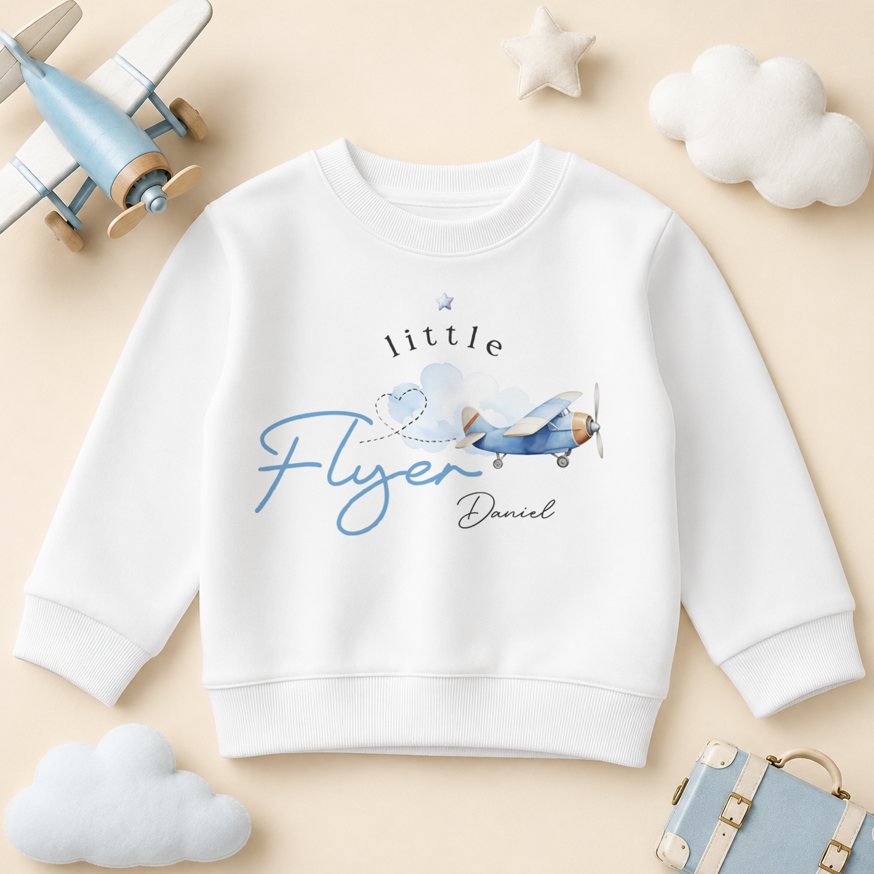 Little Flyer Blue Aeroplane — summer holiday sweatshirt for boys