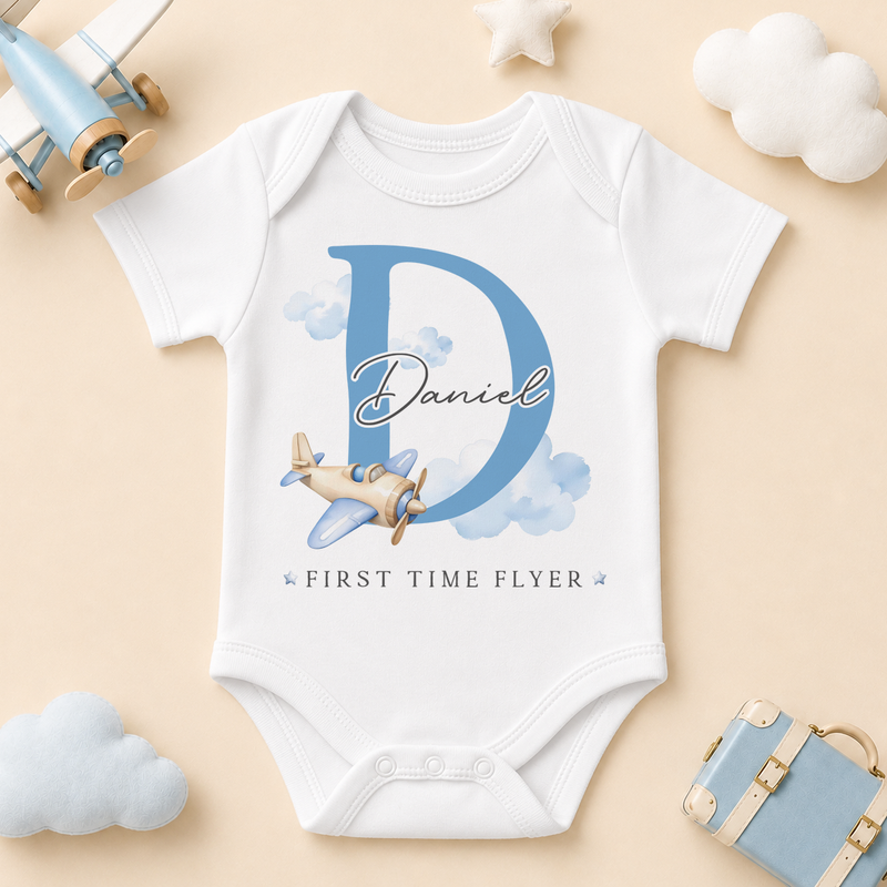Little Flyer Blue Initial Plane — baby vest bodysuit for boys