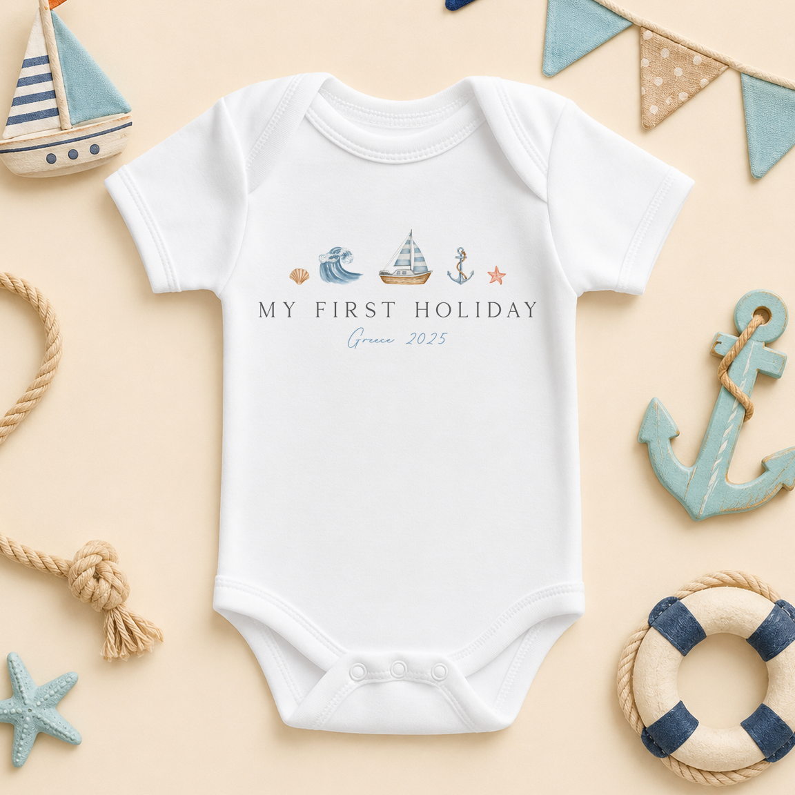 My Summer Holiday Nautical Wave & Sailboat — baby vest bodysuit