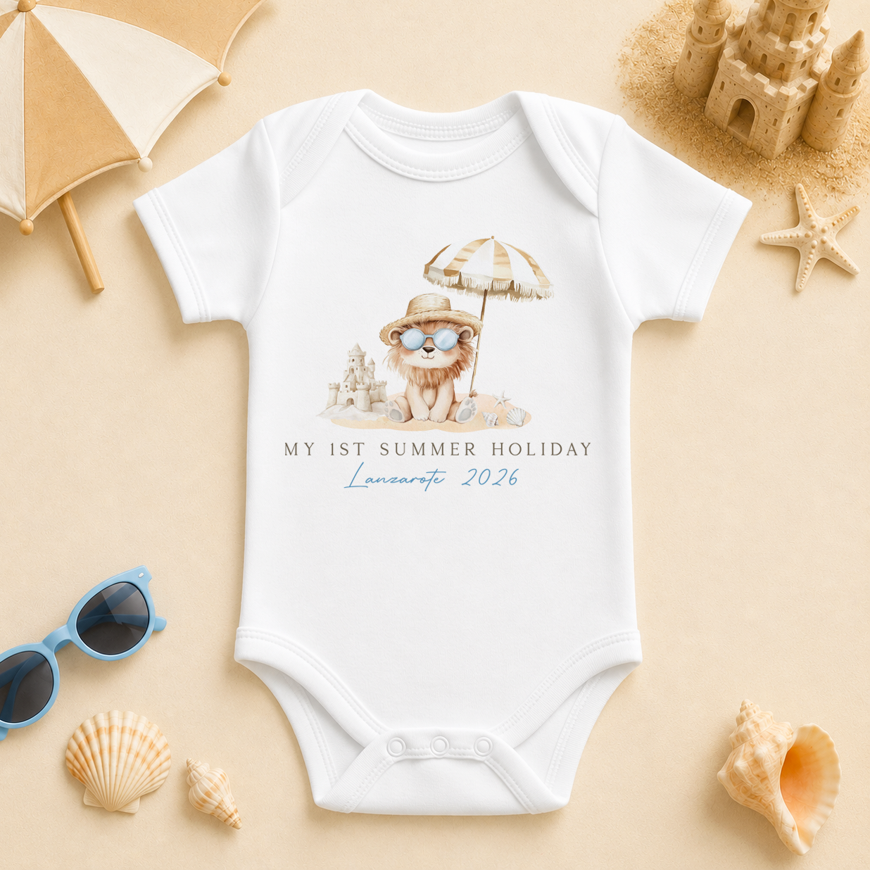 My Summer Holiday Lion Beach — baby vest bodysuit