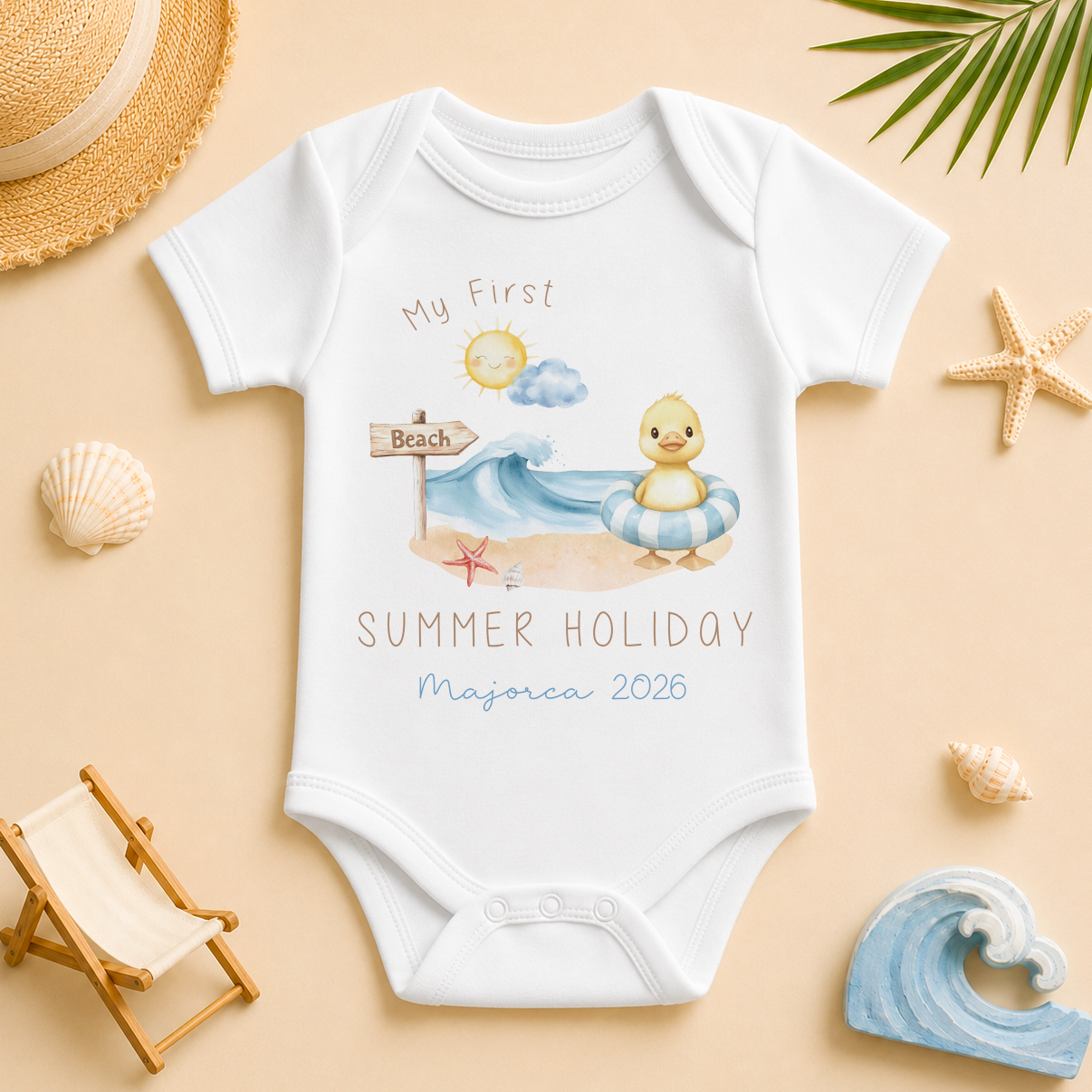 My Summer Holiday Duck Beach — baby vest bodysuit