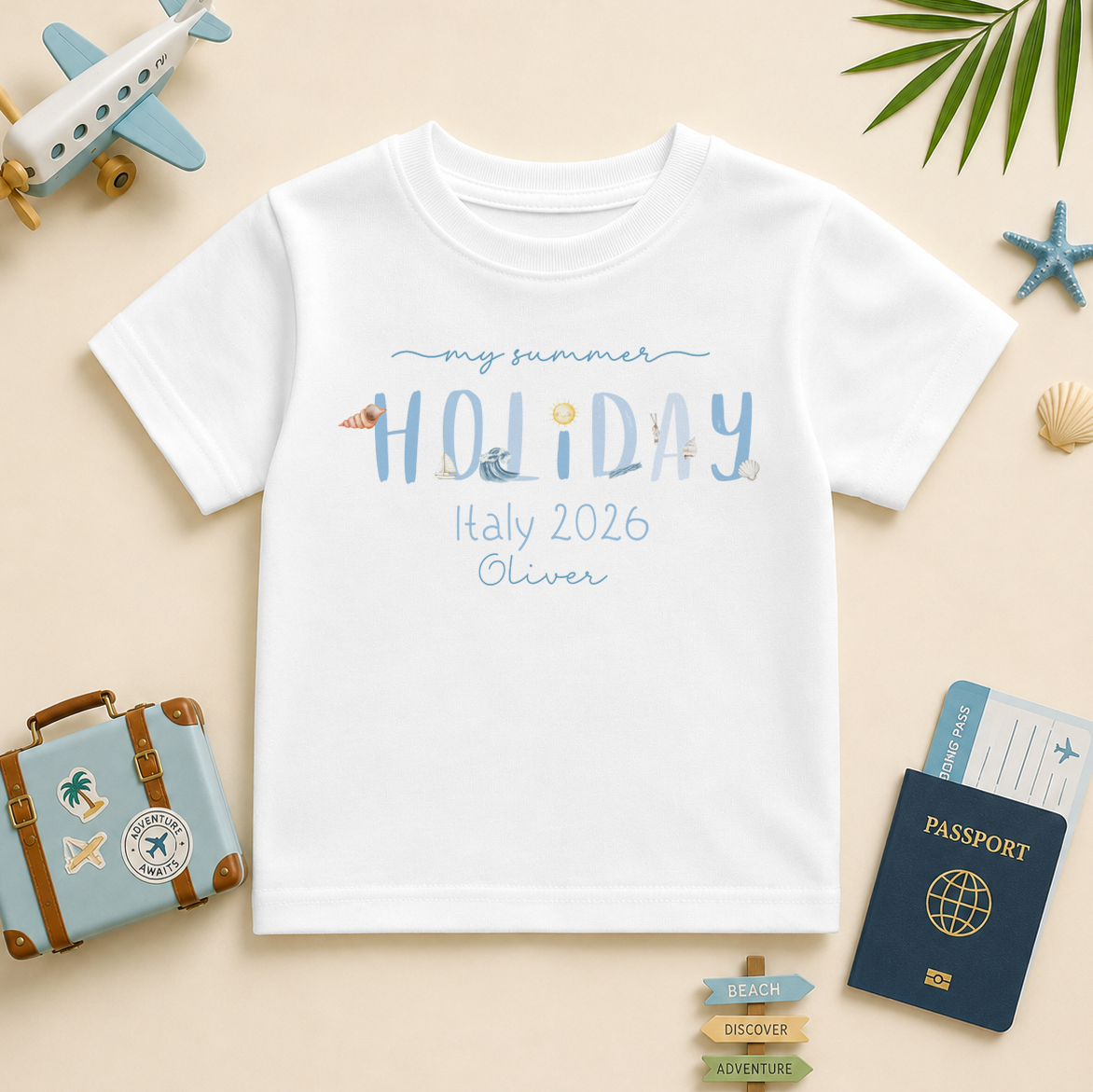 My Summer Holiday Blue Beach Icons HOLIDAY Text — summer t-shirt for boys