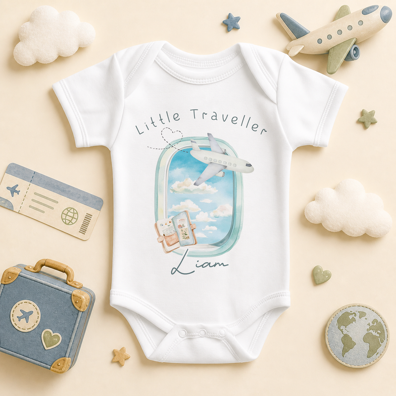 Little Traveller aeroplane window with passport — baby vest bodysuit