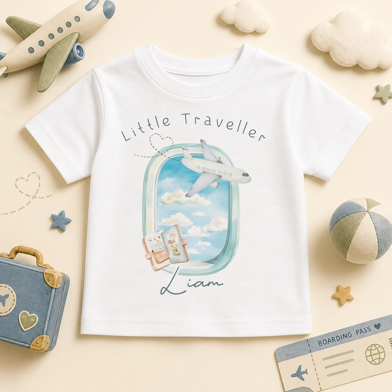 Little Traveller aeroplane window with passport — summer t-shirt