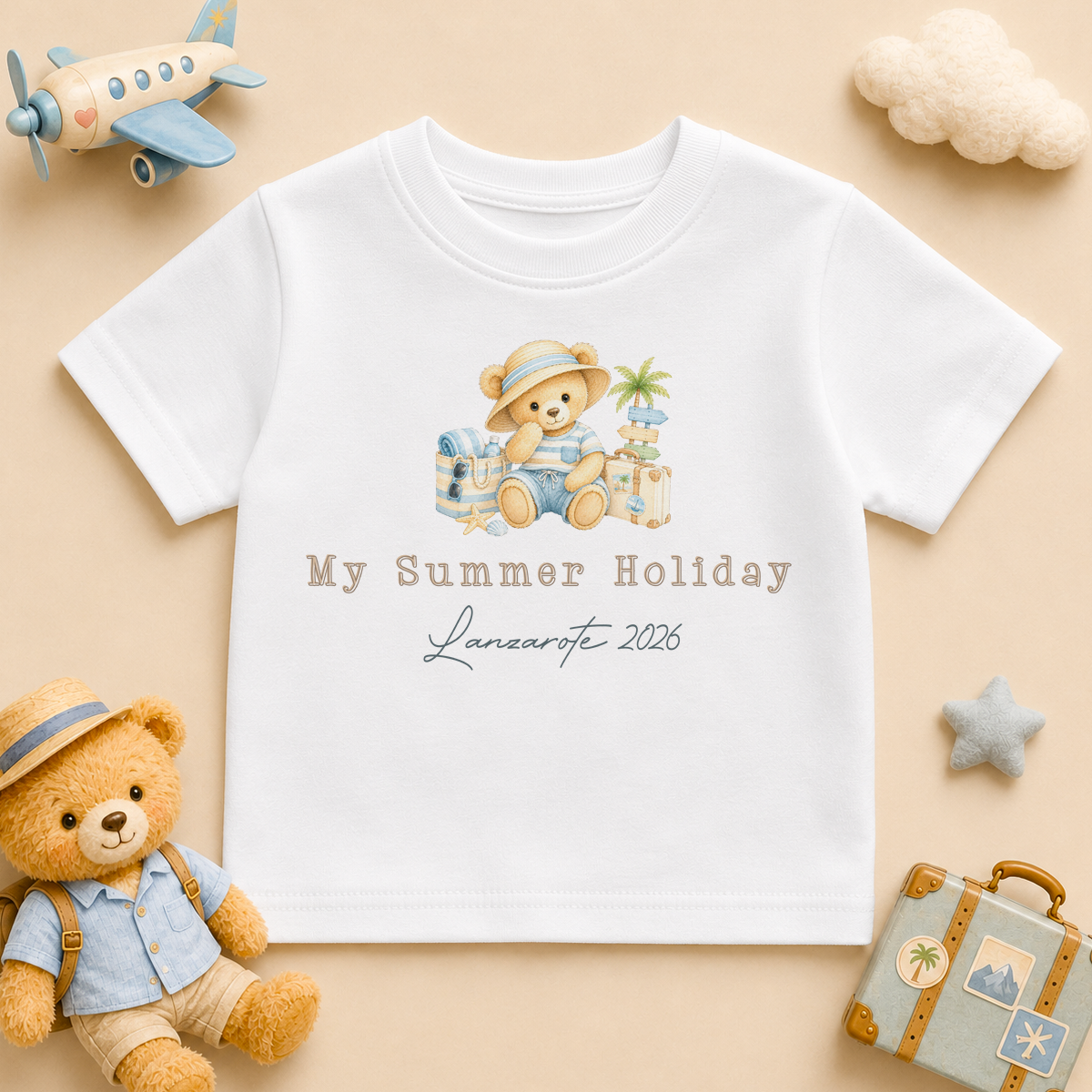 Personalised Summer Holiday Kids T-Shirt for Boys, My Summer Holiday Boy Bear Beach