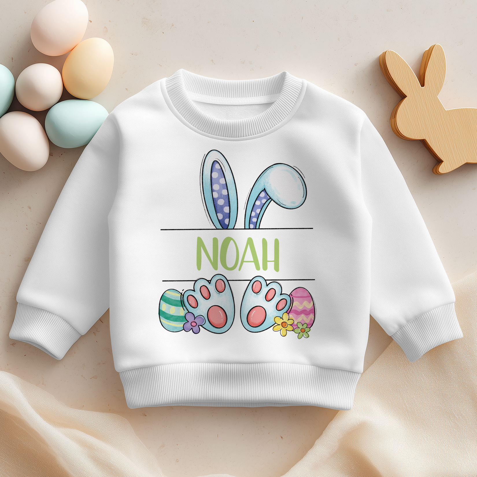 Personalised Easter Bunny Ears, Feet & Eggs Name Sweatshirt for Kids