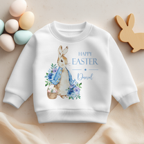 Personalised Happy Easter Peter Rabbit & Blue Flowers Sweatshirt for Kids
