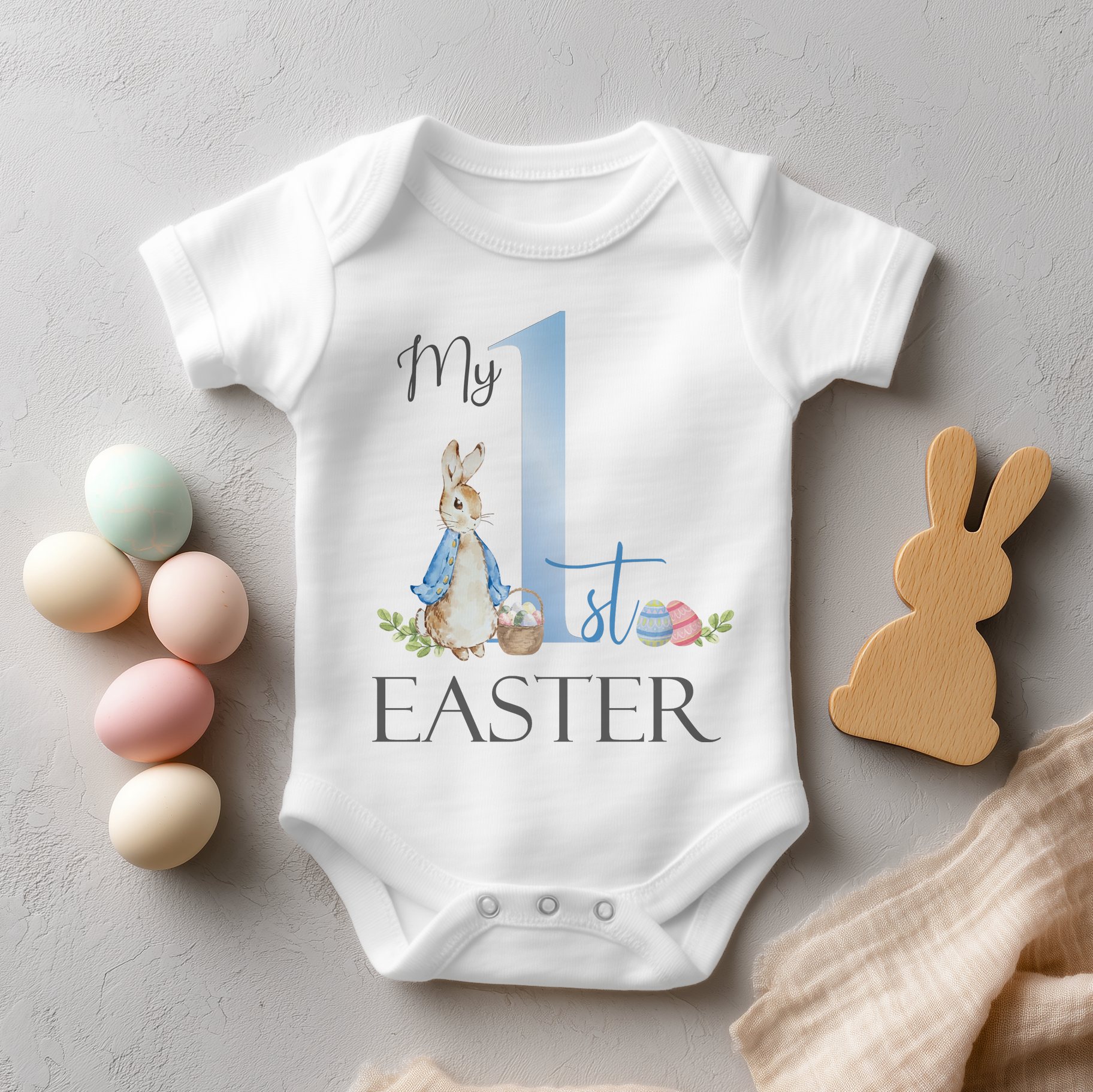 My 1st Easter Blue Peter Rabbit Baby Bodysuit for Boys