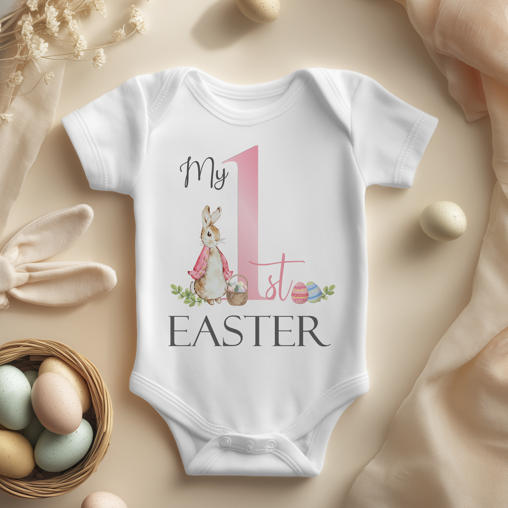 My 1st Easter Pink Peter Rabbit Baby Bodysuit for Girls