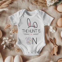 The Hunt Is On Easter Girls Baby Bodysuit Bunny Ears Rainbow Egg Printed for Newborn Easter Gift