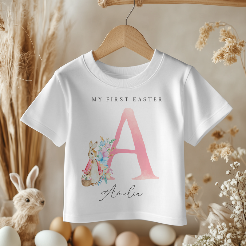 Easter Peter Rabbit Inspired Pink Personalised Toddler & Kids T Shirt