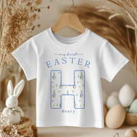 Easter Blue Rabbit Pattern Personalised Toddler & Kids T Shirt