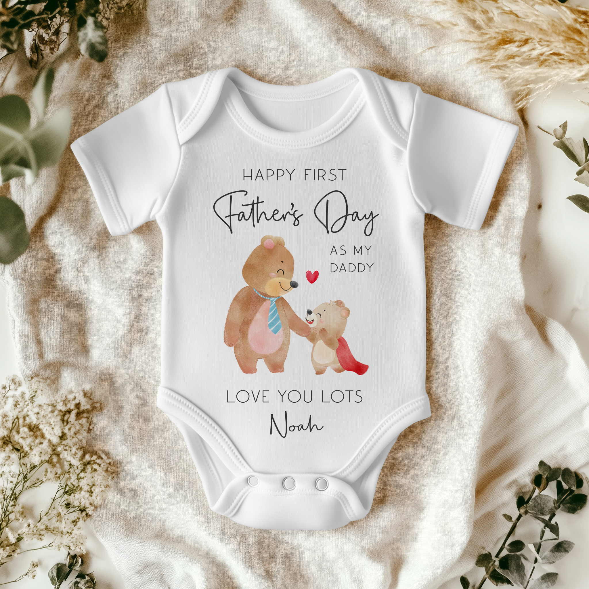First Father's Day Cute Bear Personalised Baby Bodysuit