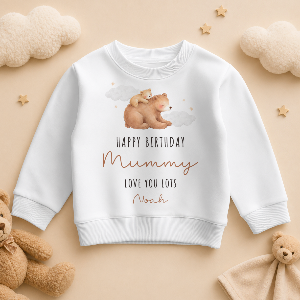 Personalised Happy Birthday Mummy Watercolour Bear Sweatshirt for Toddlers and Kids