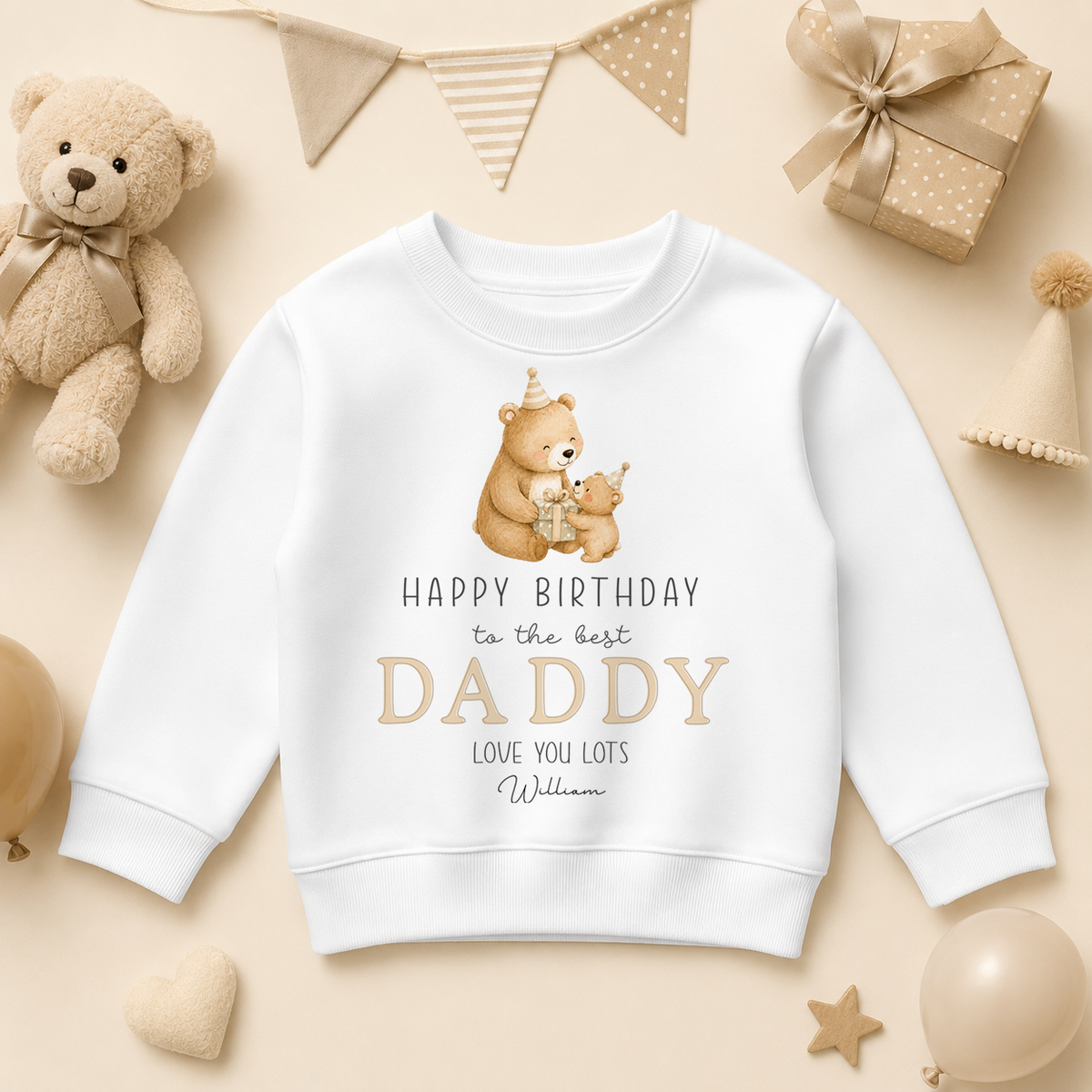 Personalised Best Daddy Birthday Two Bears Kids Sweatshirt with Name
