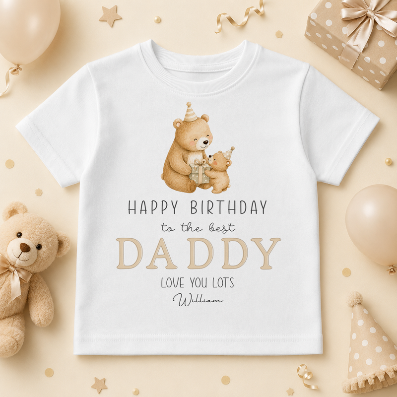 Personalised Best Daddy Birthday Two Bears Kids T-Shirt with Name