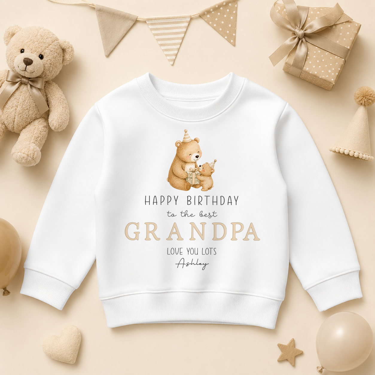Personalised Best Grandpa Birthday Two Bears Kids Sweatshirt with Name