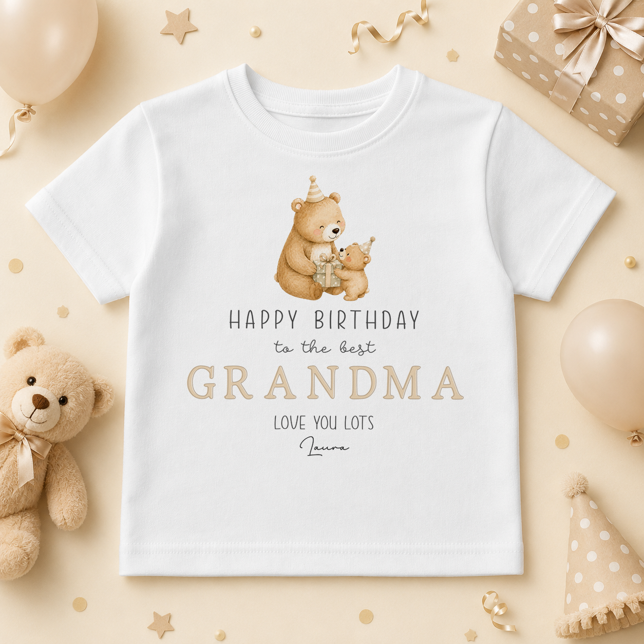 Personalised Best Grandma Birthday Two Bears Kids T-Shirt with Name