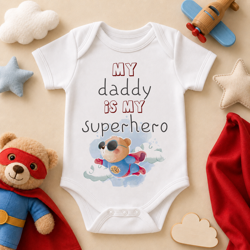 My Daddy is my Superhero baby vest bodysuit bear