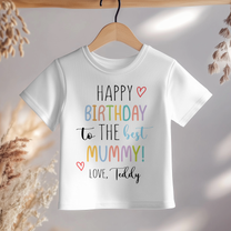Personalised Mummy's Birthday Multicoloured Hearts T-Shirt for Kids