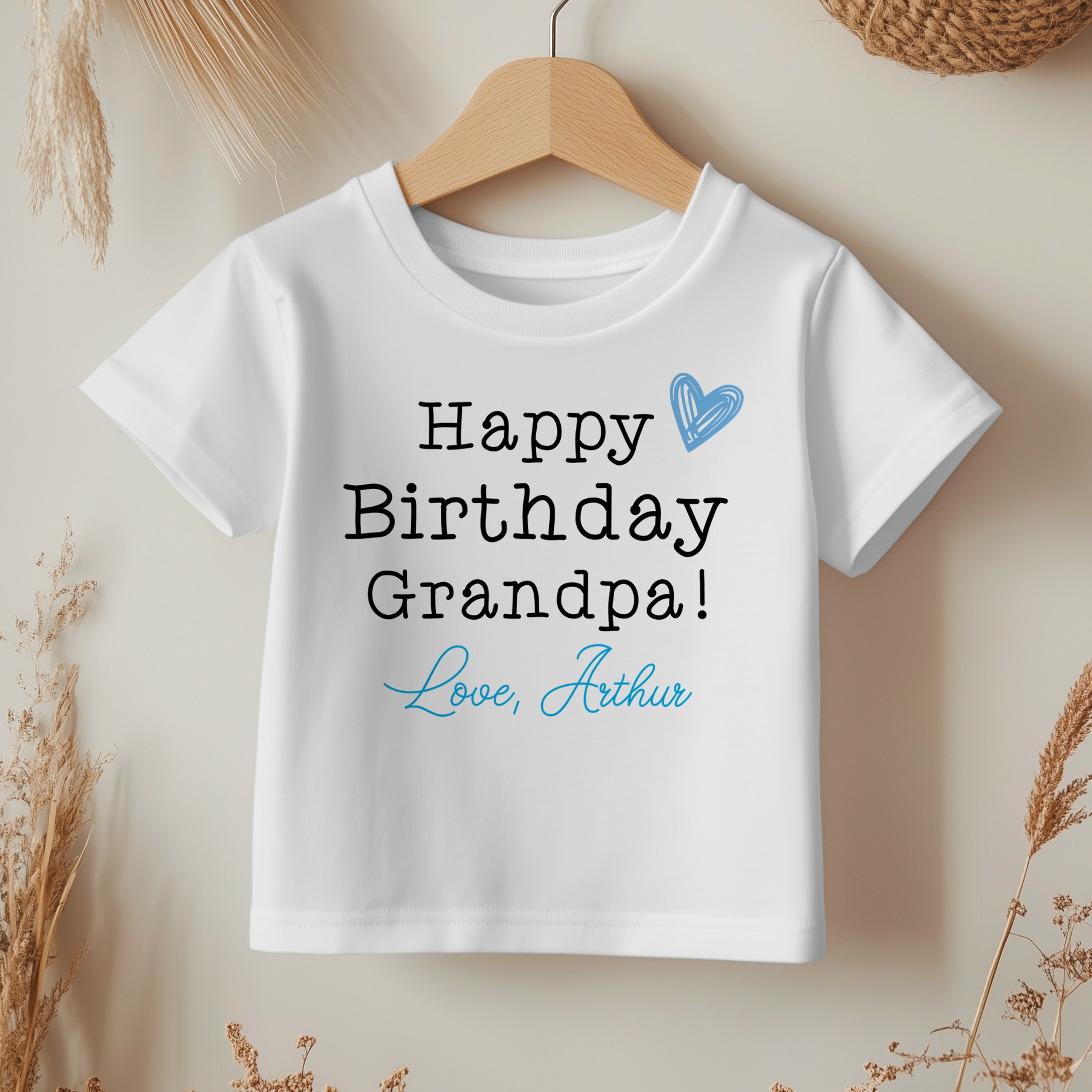 Happy Birthday Grandpa Blue Heart Personalised Toddler Kids T Shirt