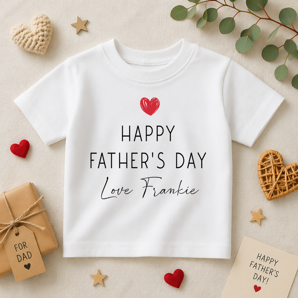 Personalised Father's Day Red Heart T-Shirt for Kids