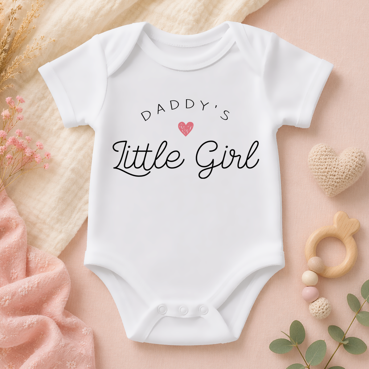 Daddy's Little Girl Pink Heart Baby Bodysuit