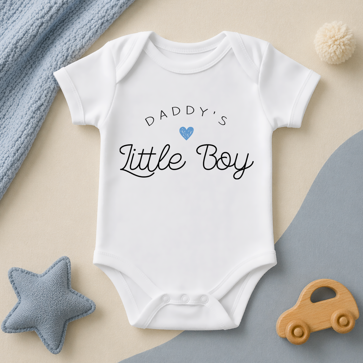 Daddy's Little Boy Blue Heart Baby Bodysuit