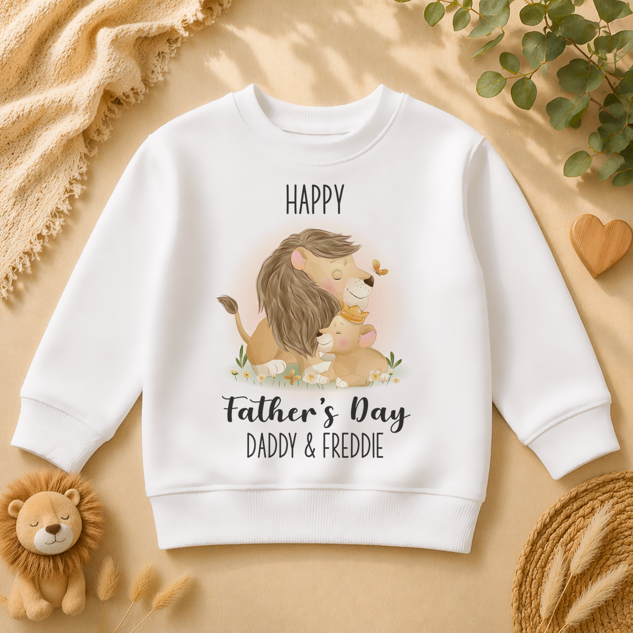 Personalised Father's Day Cuddling Lions & Butterfly Sweatshirt for Kids